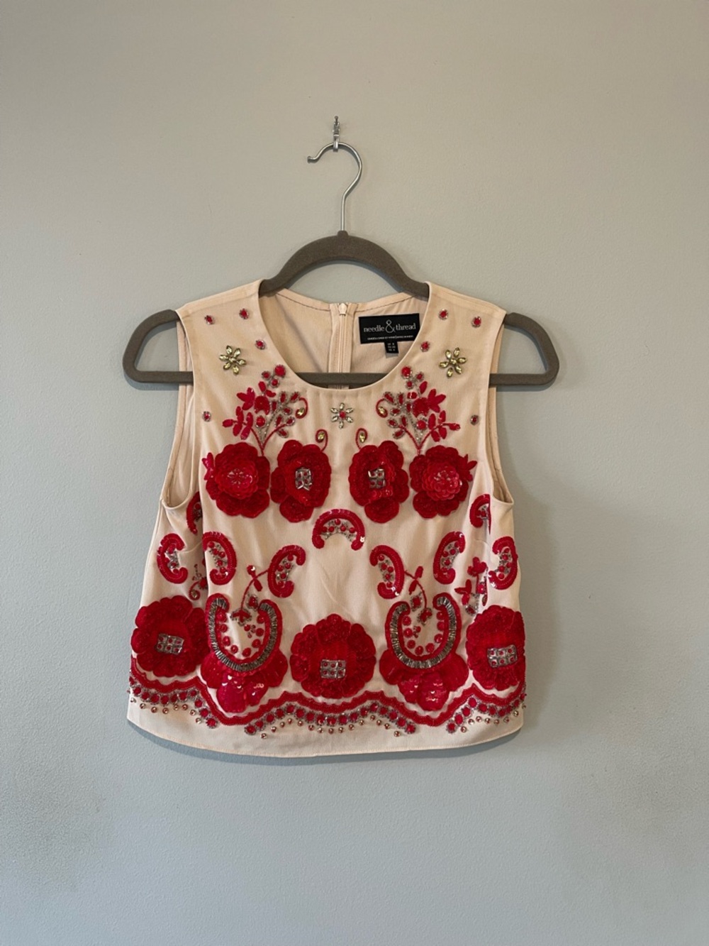 Needle & Thread Red Floral Embellished Sleeveless Top